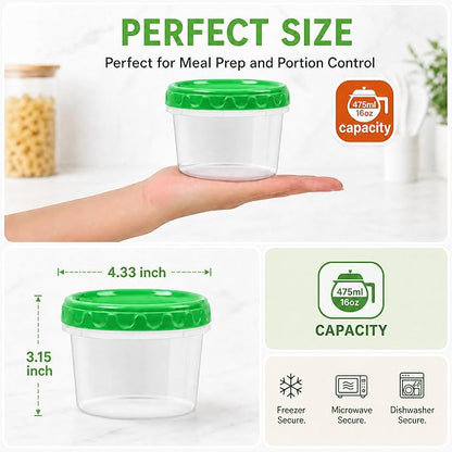 EONJOE 16 oz Plastic Freezer Containers with Lids 2 Cup Food Storage Container BPA Free Stackable Airtight Dishwasher Safe,12 Pack