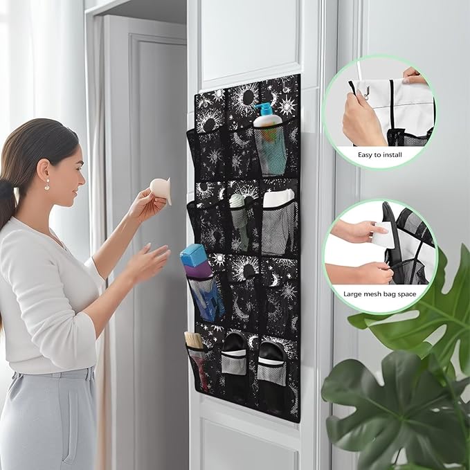 Galaxy 12 Pockets Over the Door Shoe Organizer,Hanging Shoe Organizer for Door with 12 Mesh Pockets, Large Capacity Shoe Hanging Storage Bag,Headphone Storage Classroom