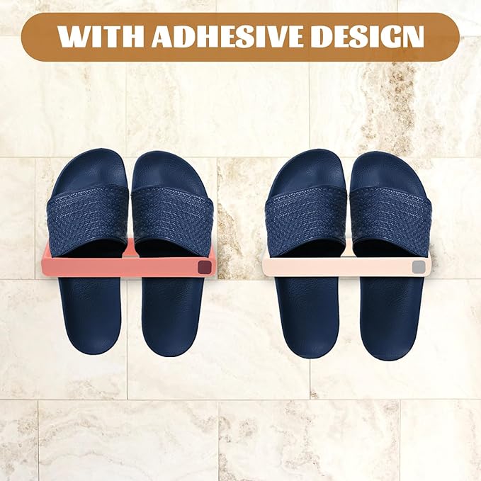 Garneck 4pcs Wall Mounted Slipper Storage Rack Punch-free Shoe Holder Organizer Multi-use Hanging Shoe Rack for Bathroom and Closet, Space-saving Slippers Holder Set