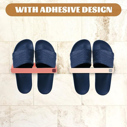 Garneck 4pcs Wall Mounted Slipper Storage Rack Punch-free Shoe Holder Organizer Multi-use Hanging Shoe Rack for Bathroom and Closet, Space-saving Slippers Holder Set