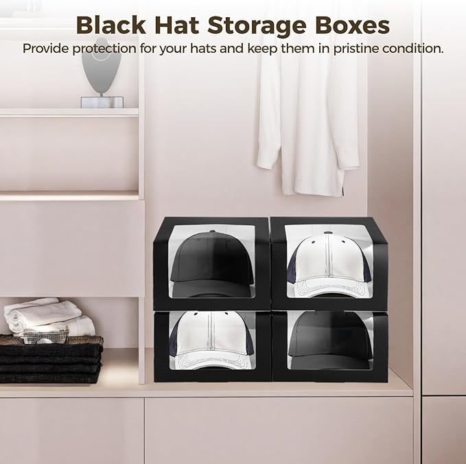 12 Pcs Cap Box with Window Display, Hat Storage Boxes, Sturdy Paper Hat Boxes, Display Boxes for Baseball Caps, Fold Packing Boxes for Home Storage, 7.9×7.9×4.7"
