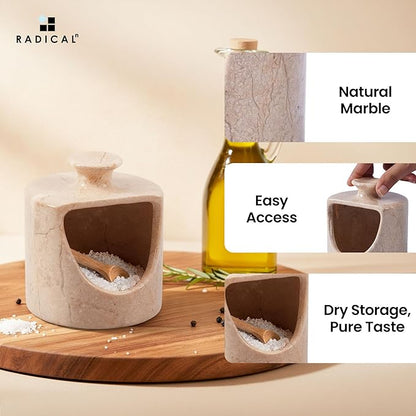 Radicaln Marble Salt Cellar 4.5" Inch Verona Handmade Salt Jar & Table Salt Storage For Kitchen Countertop, Ideal Pig Salt Container, Salts Dish & Sugar Bowl For Table