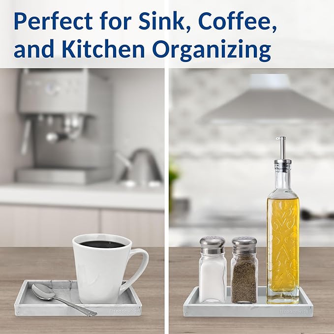 Spacewiser Countertop and Vanity Tray - 2 PC Small 7.7" Silicone Bathroom Trays, Kitchen Soap Tray, Dish Sponge Soap Holder Kitchen Sink Organizer Caddy, Bathroom Counter Trays for Lotion Dispenser