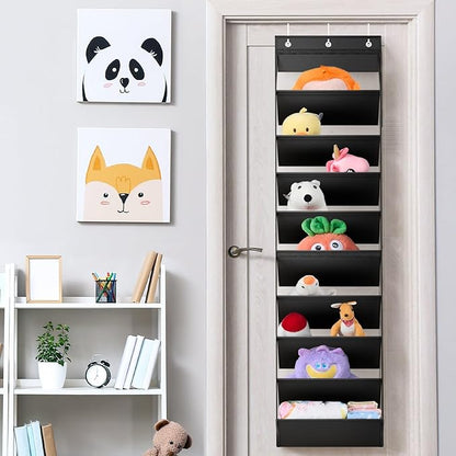 WERNNSAI Over the Door Shoe Organizer with Clear Curtain Dustproof, 9-Shelf Shoe Rack, Deep Pockets Large Hanging Shoes Rack for Closet Door Dorm Bedroom Guest Room Black