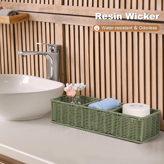 Bathroom Toilet Paper Basket: Water-resistant Resin 3-Section Organizer Above Toilet Space Efficient For Small Homes Stress Relief Sage Green 1pack