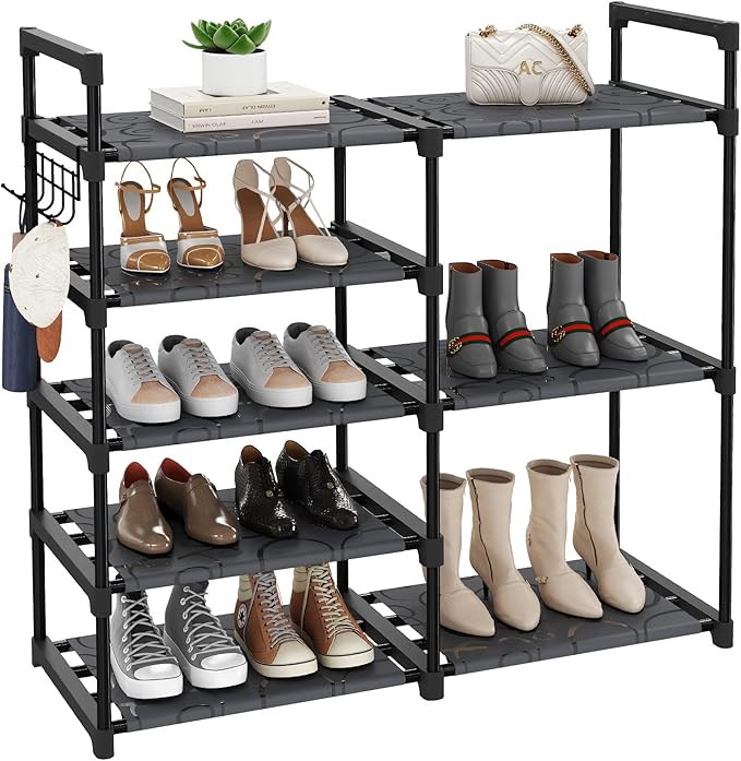 CSXGBAB Black Tubes Closet Shoe Rack, Boot Rack, 5 Tier Oxford Fabric Shelf, Easy Assembly, Sturdy and Durable, Holds Up to 30 lbs