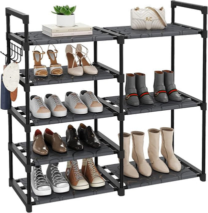 CSXGBAB Black Tubes Closet Shoe Rack, Boot Rack, 5 Tier Oxford Fabric Shelf, Easy Assembly, Sturdy and Durable, Holds Up to 30 lbs