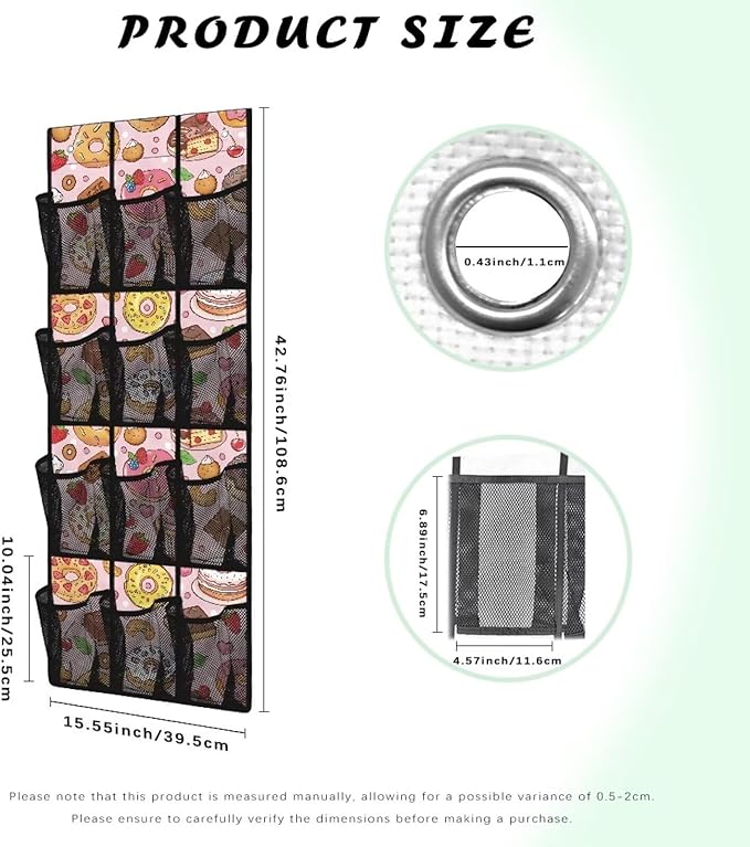 Desserts Door Hanging Shoe Organizer 12 Pockets Cookies Door Hanger Organizer for Bathroom Large Capacity Shoe Holder Hanger Pink Wall Hanging Storage