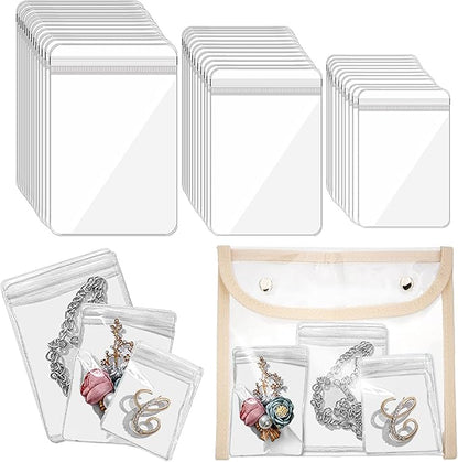 110 Pcs Travel Jewelry Organizer Bags PVC Jewelry Storage Bag Pouch Self Seal Plastic Zipper Bag,Small Clear Plastic Bags for Jewelry Necklace Rings