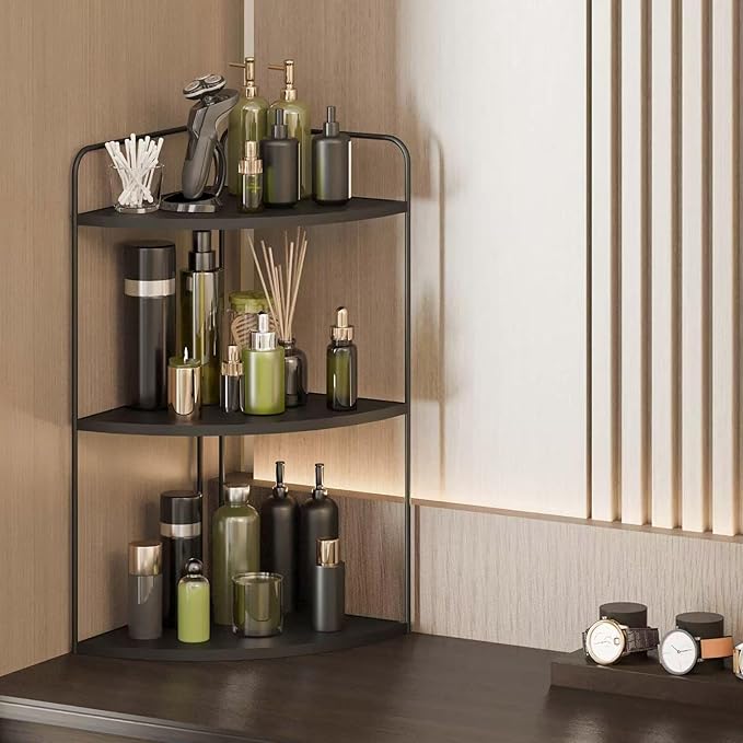 Forest Angle Bathroom Counter Organizer,Countertop Organizer,Vanity Organizers,Bathroom Storage,Bathroom Sink Caddy,Counter Shelf,Corner Counter,Corner Shelves(Black)