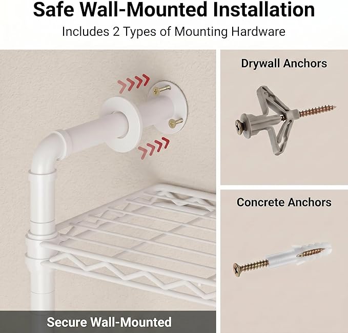 F2 Wall Mounted Closet System, Industrial Pipe Clothing Rack for Hanging Clothes, Heavy Duty Closet Organizer System, Clothes Racks with Shelves & Expandable Rod for Wardrobe, Corner, White
