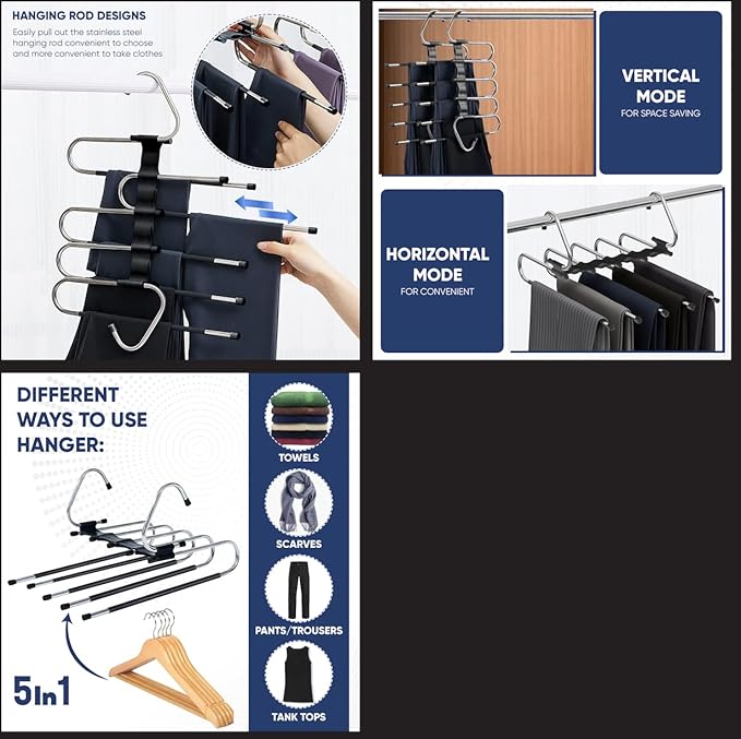 Generic Space Saving Pants Hanger- 2 Pack Closet Organizer: Jeans, Trousers, Scarves & Towels Non-Slip Hanger