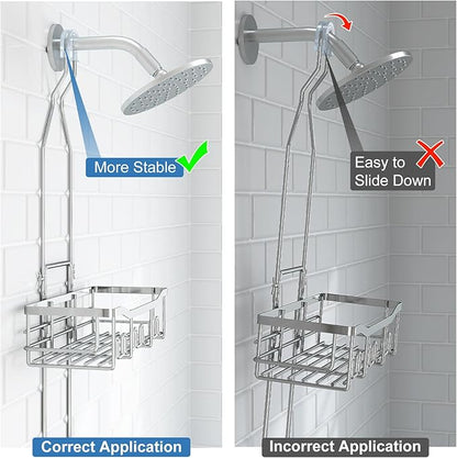 Shower Caddy Hanging for Bathroom: Adjustable Height No Blocking to Shower Head - Rustproof Shower Caddy Over Showerhead - Black Shower Organizer with Hooks Soap Holder, Silver