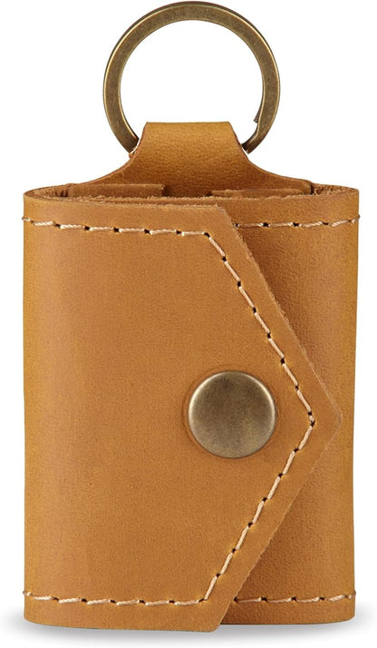 Leather Keychain Ring Holder, Wedding Ring Travel Case, Engagement Ring Holder, Ring Pouch Bag, Workout and Gym Ring Holder (Vintage Brown)