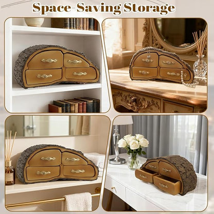 Tree Stump Jewelry Organizer Resin Jewelry Box, 4 Grids Jewelry Holder for Girls Women Wife Mom,Unique Jewelry Organizers for Rings Necklaces Earrings Bracelets