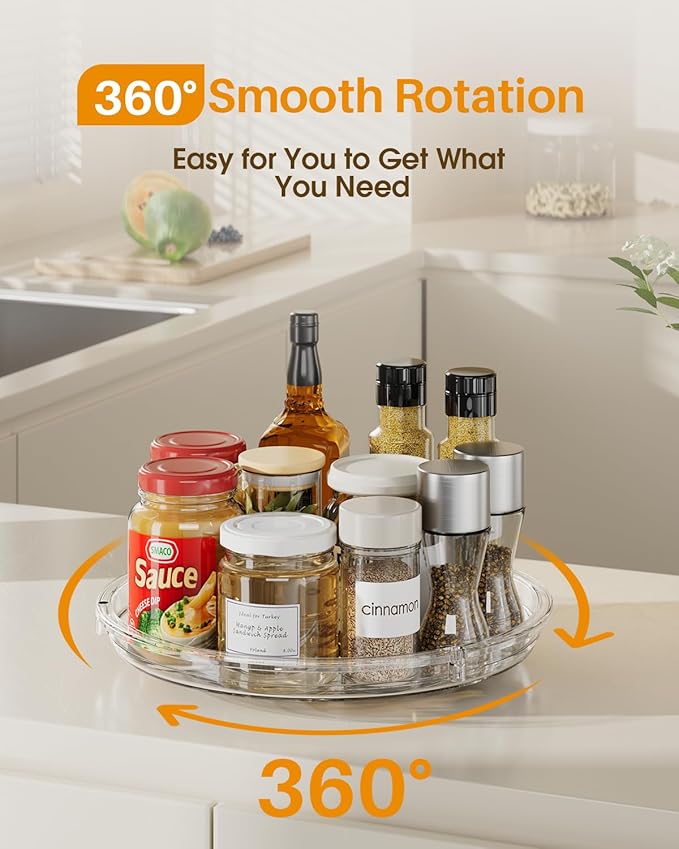 LAMU 2 Pack Lazy Susan Organizer 9.25 inch Lazy Susan Turntable for Cabinet, Rotating Spice Organization for Cabinet, Kitchen, Table Top, Countertop, Pantry Fridge Organizers and Storage, Clear