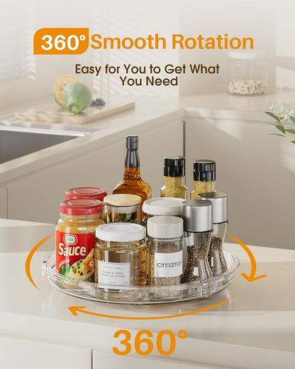 LAMU 2 Pack Lazy Susan Organizer 9.25 inch Lazy Susan Turntable for Cabinet, Rotating Spice Organization for Cabinet, Kitchen, Table Top, Countertop, Pantry Fridge Organizers and Storage, Clear