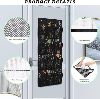 Dragonflies Behind Door Organizer 12 Pockets Over The Door Organizer for Closet Flowers Multi-Pocket Organizer Easy to Install Shoe Holder Hanger for Dorm Room