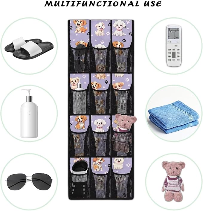 Cute Dogs Over The Door Shoe Organizer Mesh Fabric Door Hanger Organizer for Living Room Space Saving Shoe Holder Hanger Easy to Install Wall Hanging Storage for Closet