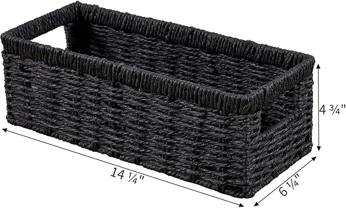 Vagusicc Wicker Storage Basket, Paper Rope Wicker Baskets with Handles, Toilet Paper Basket for Toilet Tank Top, Small Wicke Baskets for Organizing Shelves, 2-Pack, Black