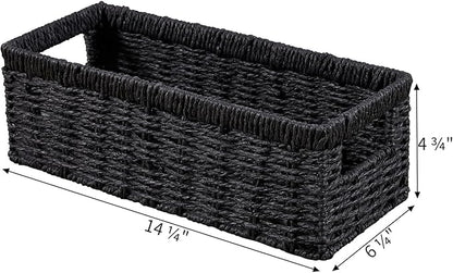 Vagusicc Wicker Storage Basket, Paper Rope Wicker Baskets with Handles, Toilet Paper Basket for Toilet Tank Top, Small Wicke Baskets for Organizing Shelves, 2-Pack, Black