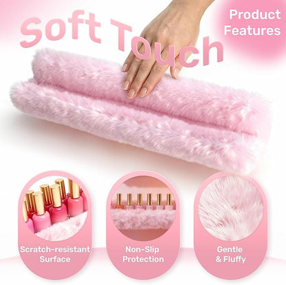 Care&More YJ 15 Inch Nail Polish Shelves, 4-Pack Fuzzy Display Nail Polish Rack for Storing Nail Bottles, Sunglasses, Essential Oils, Plush Soft Pink