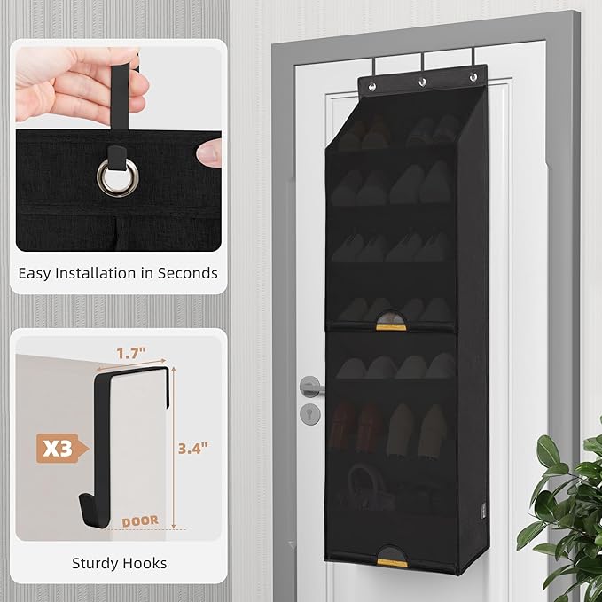STORAGE MANIAC 1-Pack Over the Door shoe Organizer 8-Shelves + Over Door Shoe Organizer with Curtain 7-Shelves