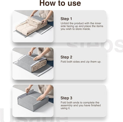 DIMJ Bed Sheet Organizers and Storage 6 Pack - Foldable Sheet Holder, Linen Closet Organizer Box for Sheets Set, Bedding, Blankets, Towel (King & Queen Size), Grey