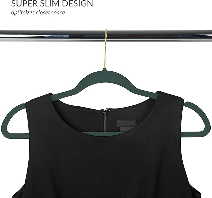 Simplify Slim Velvet Gold Hook Clothes Hangers | 100 Pack | Non-Slip| Closet Storage | Organization Durable | Emerald