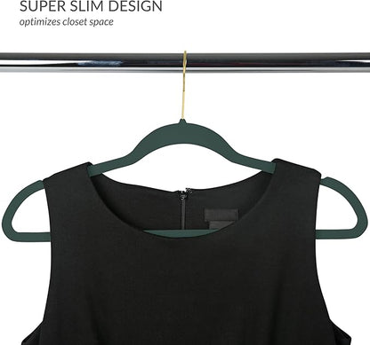 Simplify Slim Velvet Gold Hook Clothes Hangers | 100 Pack | Non-Slip| Closet Storage | Organization Durable | Emerald