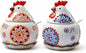 2 Pcs Ceramic Salt Cellar with Lid 、Tray and Spoon, 13 OZ Large Chicken Salt Jar, Salt Holder for Counter, Coffee, Sugar, Spices and Candies, Salt Containers for Countertop (Bule and Red)