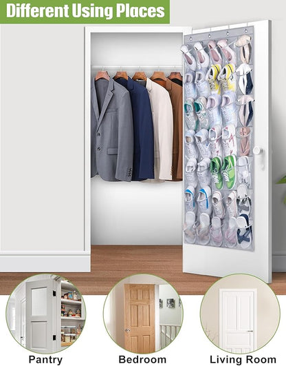 MISSLO 35 Clear Large Pockets Over The Door Shoe Organizer Sturdy Oxford Fabric Hanging Shoe Rack