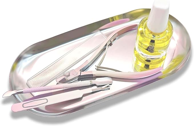 Nail Tools Silver Tray for Decor Manicure Accessory Storage Display Vanity Tray Jewelry Rhinestone Dish Cosmetics Organizer Oval Nail Art Decorative Small Storage Plate