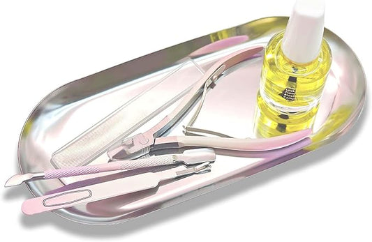 Nail Tools Silver Tray for Decor Manicure Accessory Storage Display Vanity Tray Jewelry Rhinestone Dish Cosmetics Organizer Oval Nail Art Decorative Small Storage Plate