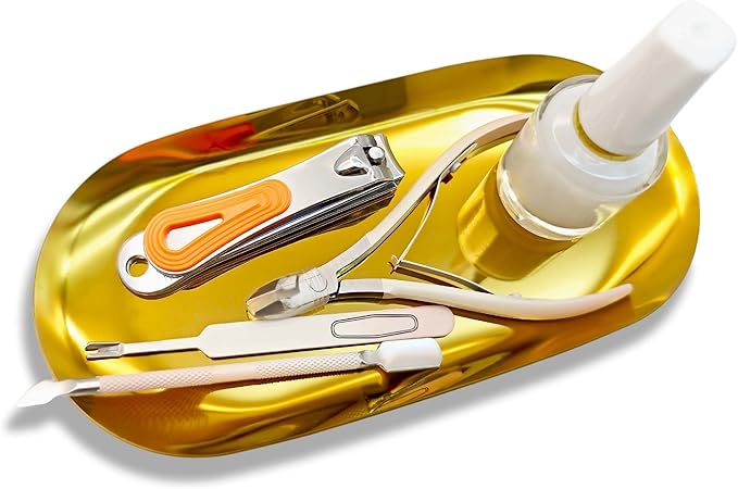 Nail Tools Gold Tray for Decor Manicure Accessory Storage Display Tray Jewelry Rhinestone Dish Cosmetics Organizer Oval Nail Art Decorative Small Storage Plate