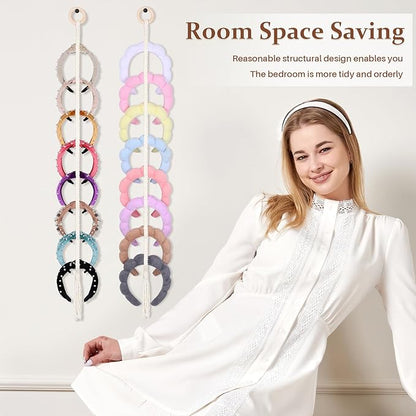 3 PCS Headband Holder Organizer for Girl,Hanging Hairband Storage for Women,Beige Hair Hoop Display Hair Accessories Organizer Bedroom College Dorm Decor(Beige Beads)