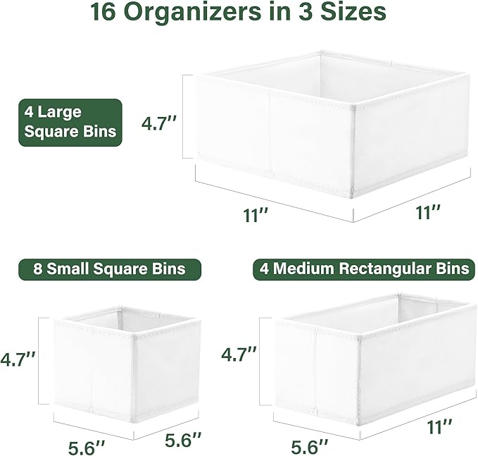 Kootek 16 Pack Drawer Organizer Clothes, Dresser Drawer Organizers for Clothing Fabric Foldable Closet Organizers and Storage Bins for Baby Clothes, Nursery, Underwear, Bras, Socks