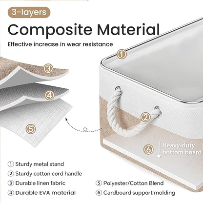 Large Storage Baskets- 15.7x11.8x8.26 inch Storage Bins for Shelves and Closet Organizing, Foldable Fabric Bin for Home Organization Clothes and Laundry (1-Pack, White&Khaki)