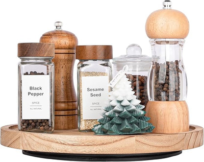 Wood Lazy Susan Organizer Kitchen Turntable for Cabinet Farmhouse Bathroom Decor Round Decorative Tray for Vanity, Counter, Sink, Coffee Table, 10 Inch, Brown