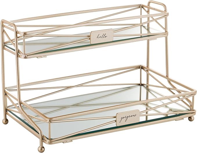 Home Details Satin Gold 2 Tier Vanity Tower (27174-SGOLD)