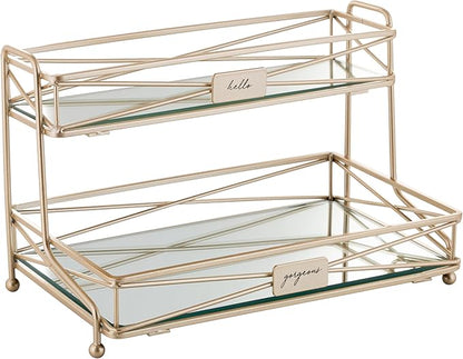 Home Details Satin Gold 2 Tier Vanity Tower (27174-SGOLD)