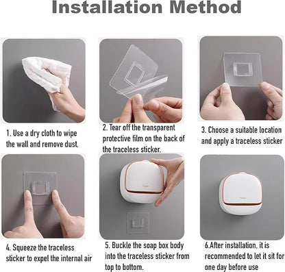 Soap Holder Dish Shower, Bar Soap Holder with Drainage, Self Draining Soap Holder, Wall Mounted Soap Box Tray Container for Bathroom, Bathtub Kitchen Sink (1PC Cream)