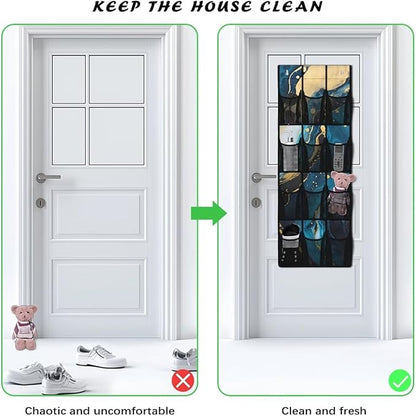 Hanging Storage Pockets Over The Door Organizer Storage for Closet with 12 Mesh Pockets Organizers, Clothes Organizer for Bathroom Bedroom,Blue Marble
