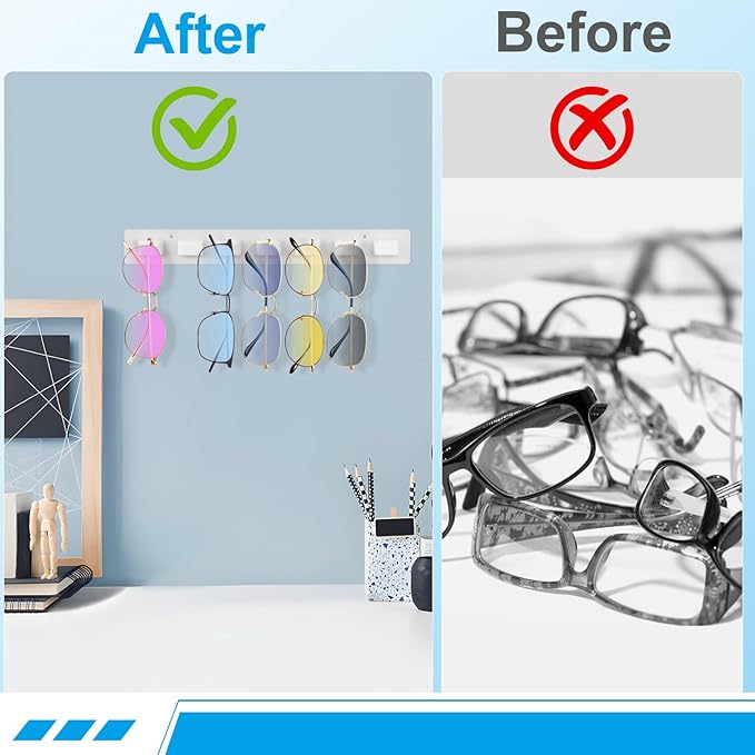 Sunglasses Organizer Wall Mounted Acrylic Sunglass Holder for Multiple Glasses,2 Pack Hanging Sunglasses Storage with 7 Slots- (White)