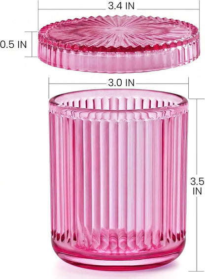 2 Pack Qtip Holder - Apothecary Jars with Lids, Bathroom Organizers and Storage Canister for Cotton Balls,Swabs,Floss Picks,Hair Ties,Clear Glass Vintage Bathroom Decor Jar Set (Pink2)
