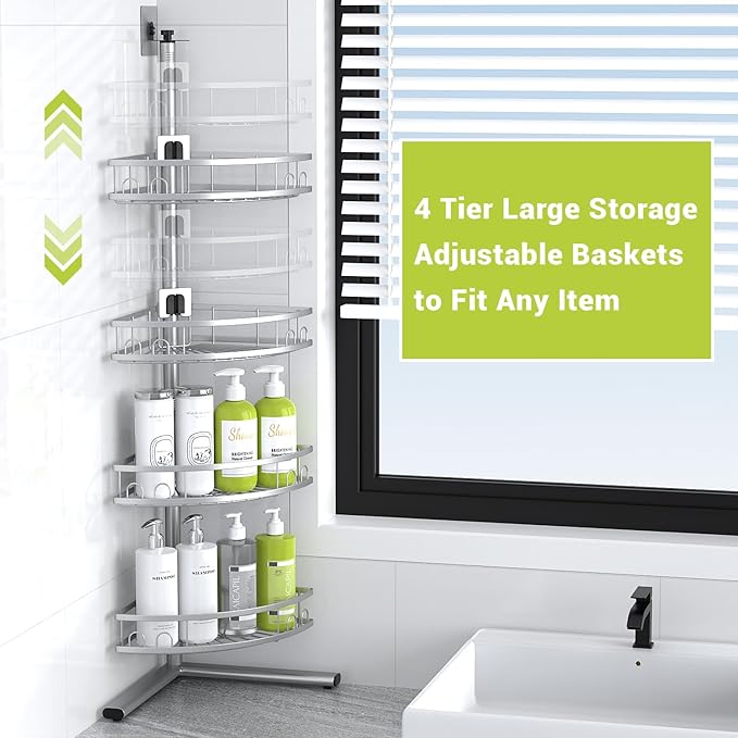 Aitatty Standing Shower Caddy Corner: 4-tier Rustproof Shower Organizer Shelf - Floor Shower Corner Shelf Rack Stand for Bathroom Chrome