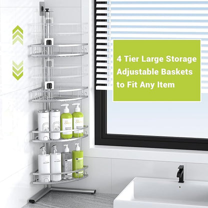 Aitatty Standing Shower Caddy Corner: 4-tier Rustproof Shower Organizer Shelf - Floor Shower Corner Shelf Rack Stand for Bathroom Chrome