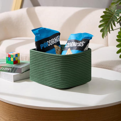 MiniArk Small Organizing Baskets for Cubes Shelf, 9.7x9.7x7.1 Inch Rope Woven Storage Bins for Nursery Shelves Storage, Cute Toy Basket, Square 3 Packs Green