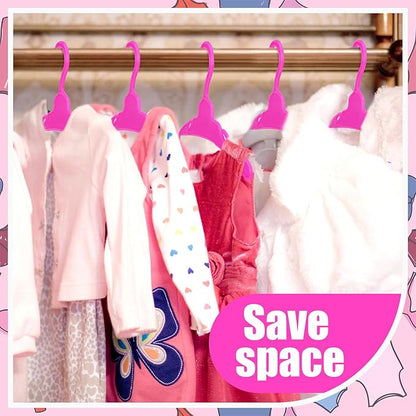 Soulchen 50 Pcs Doll Clothes Hangers for 18 Inch Dolls, Rose Red Plastic Clothes Hangers with Non-Slip Clips, Space-Saving Wardrobe Accessories for Gown Dress Outfit