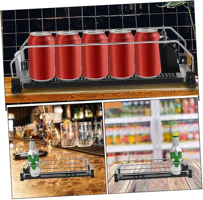 Automatic Pusher Drinks Organizer for Fridge Self-pushing Soda Can Dispenser Easy Install Beverage Organizer for Soda and Beer Cans Smooth Polished Surface Practical Space Saver